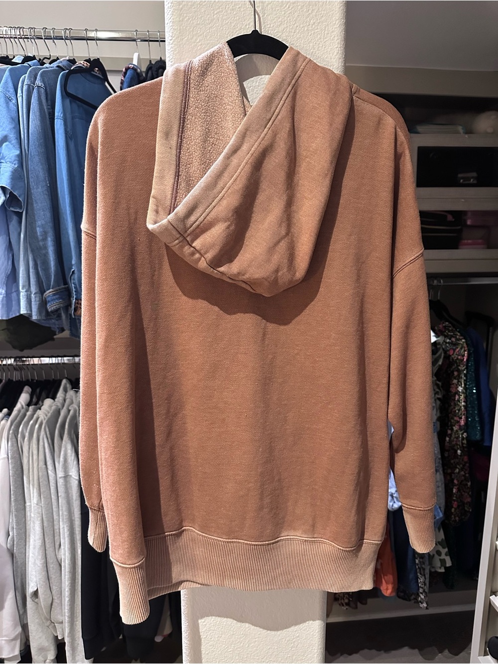 Aerie Oversized Hoodie Sweatshirt - Distressed Brown/Beige - Picture 6 of 6